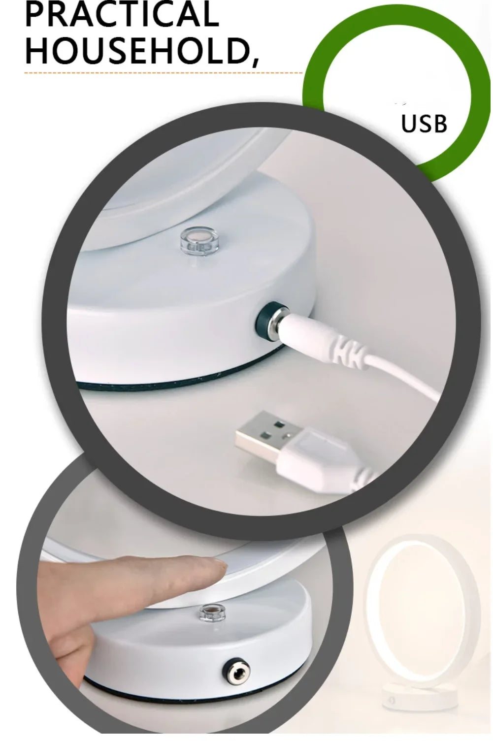 Luminária de mesa circular LED de 20 cm, simples, de cabeceira, para quarto, sala de estar, restaurante, hotel, lâmpada decorativa, luz noturna redonda regulável