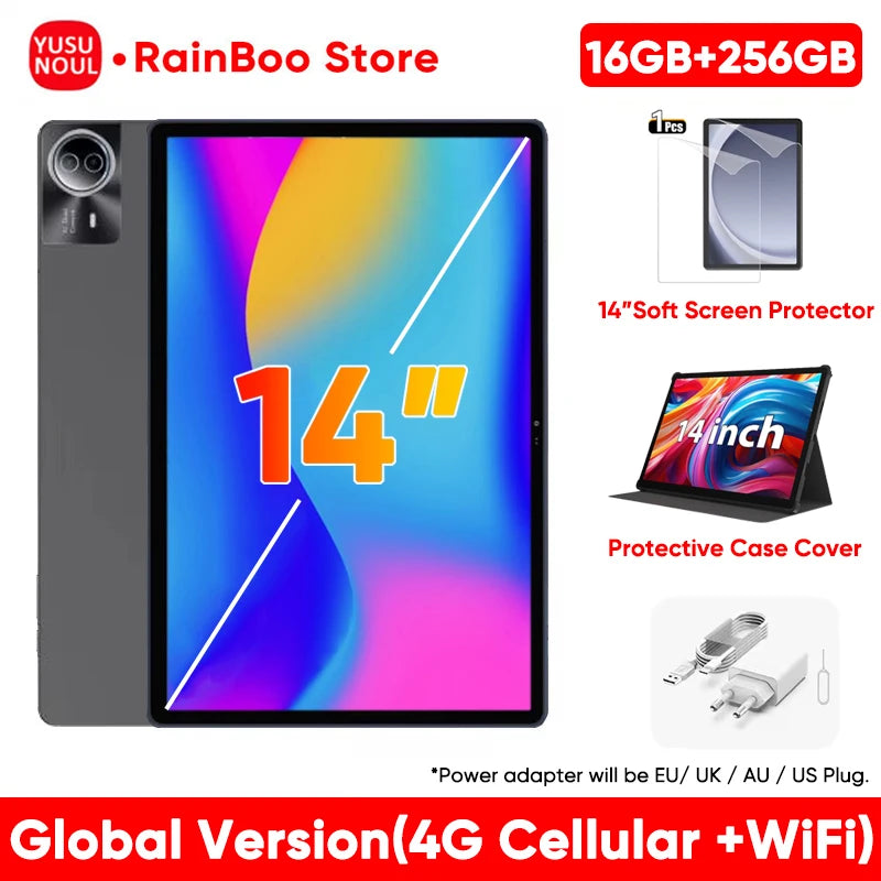 Tablet Android 14 de 14 polegadas com firmware global, tela FHD 2K, 16 GB e 512 GB, novo firmware global de 2025, compatível com Android 14, 5G e Wi-Fi, com suporte para GPS e laptop