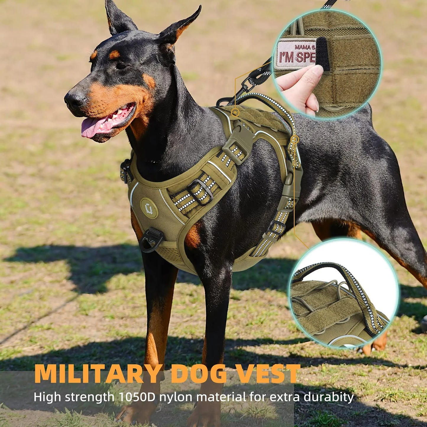 Arnês tático para cães, sem puxar, ajustável e respirável, colete MOLLE para cães de médio e grande porte, refletivo, militar