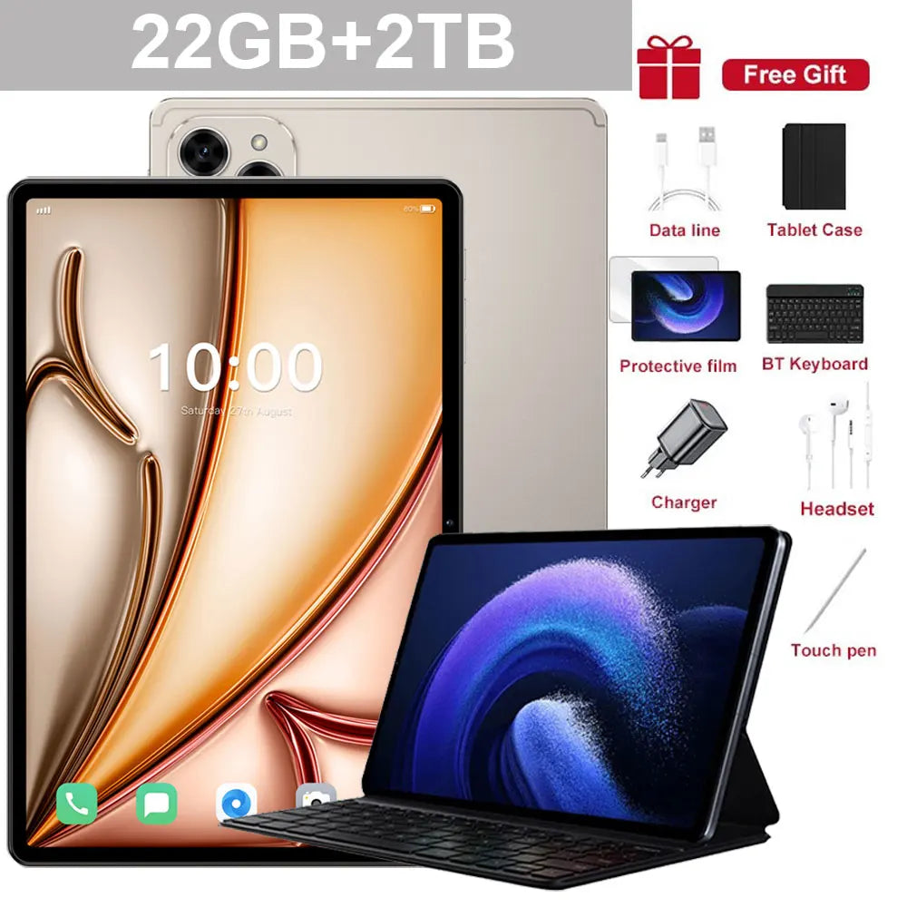 Tablet PC Pad 7SPro 10.1" Original 5G Dual SIM Tablets Tab Android 15 22GB + 2TB 10000mAh Com teclado Laptop Para Crianças