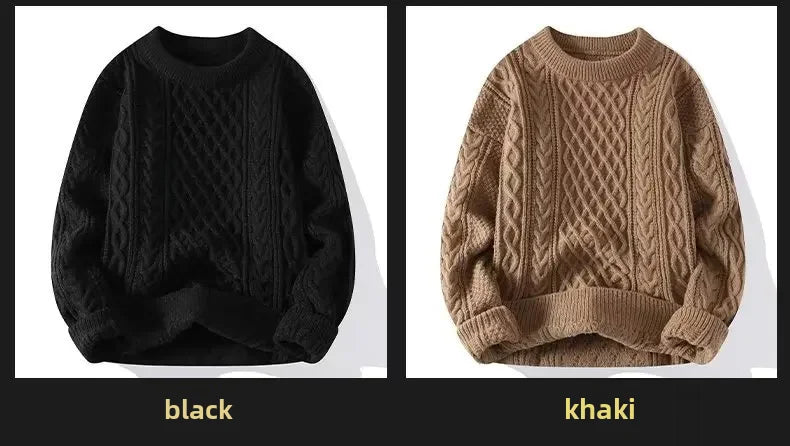 Suéter de malha da moda para homens, casual, gola redonda, quente, solto, pulôver, aconchegante, macio, flexível, moda outono inverno