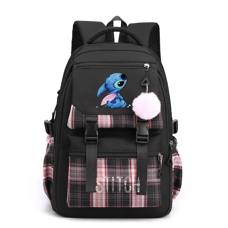 Mochilas escolares Stitch para estudantes do ensino médio, mochila feminina de grande capacidade para laptop, mochila escolar para ensino fundamental e médio
