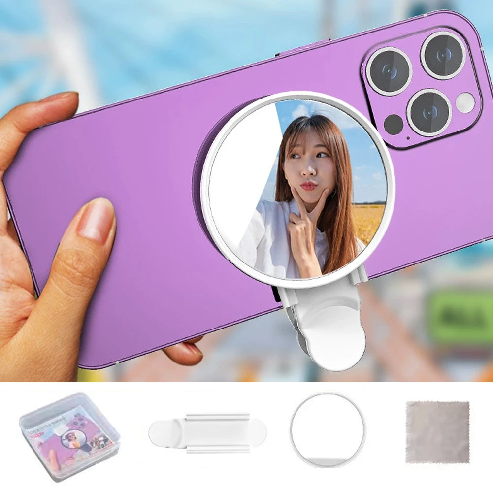 Espelho universal para câmera de celular, clipe de reflexão para fotos, lente HD traseira, espelho refletor para selfies