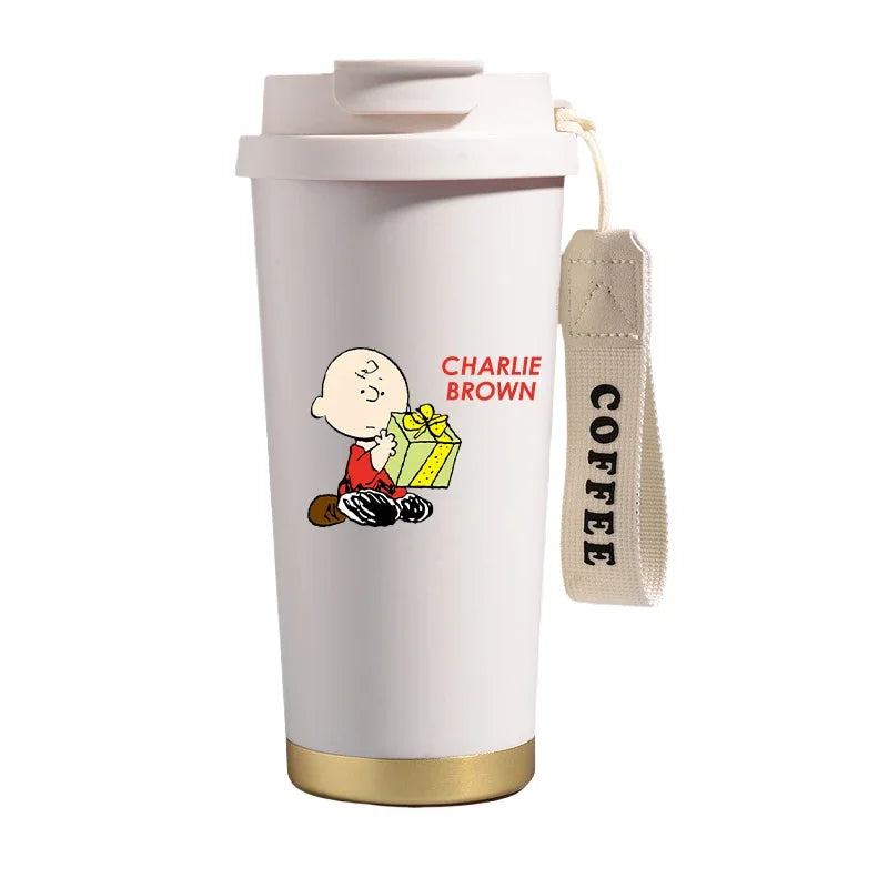 Garrafa térmica de aço inoxidável Snoopys 500ml, anime Kawaii, portátil, viagem, ar livre, carro, chá, café, caneca térmica fria