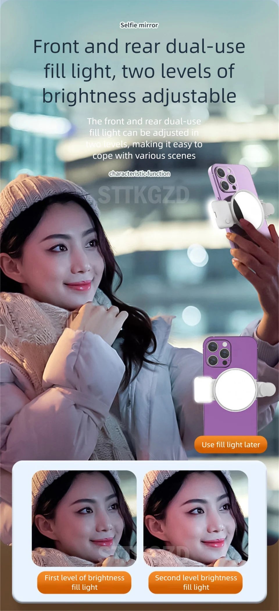 STTKGZD Selfie Refletor Espelho Kit de Luz de Preenchimento para Celular Portátil Espelho Móvel Clipe Bolsa de Armazenamento Câmera Traseira para Celular