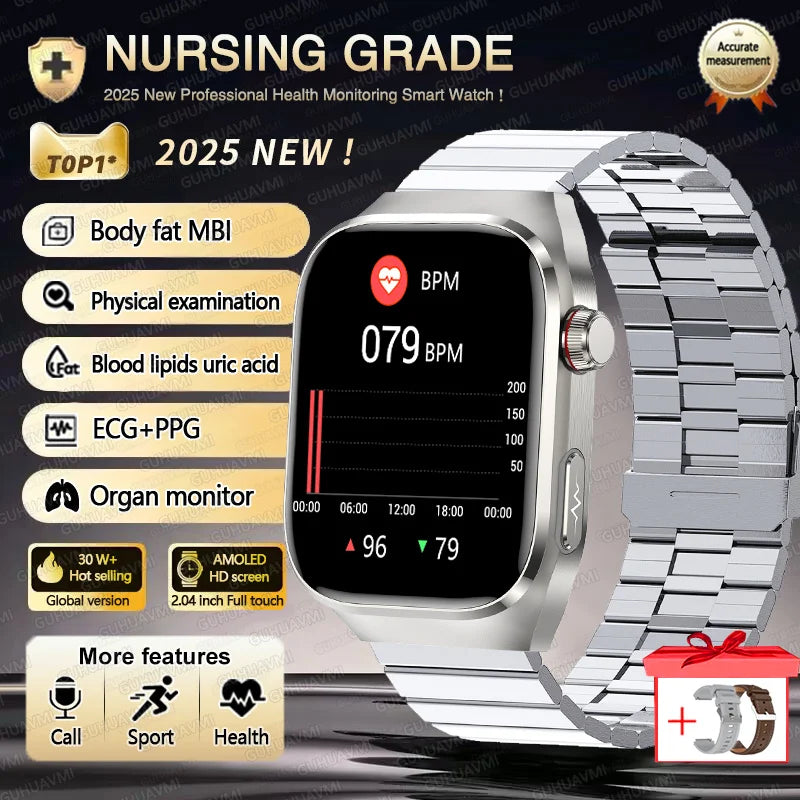 Novo 2025 para Huawei Três altas pressão arterial Smartwatch ECG Ácido Úrico Frequência Cardíaca Relógio Análise Corporal Monitoramento de Saúde Relógios