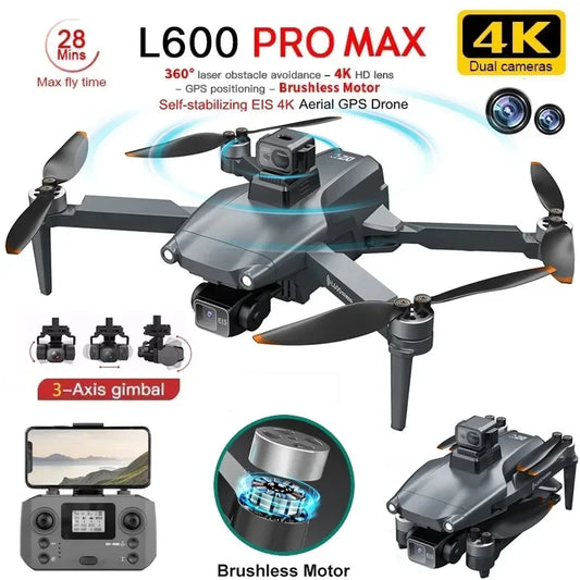 2025 Novo L600 PRO MAX GPS Drone 5KM 4K Profissional HD Câmera Dupla Gimbal de 3 Eixos 360 Evitação de Obstáculos Quadricóptero Sem Escovas Brinquedo