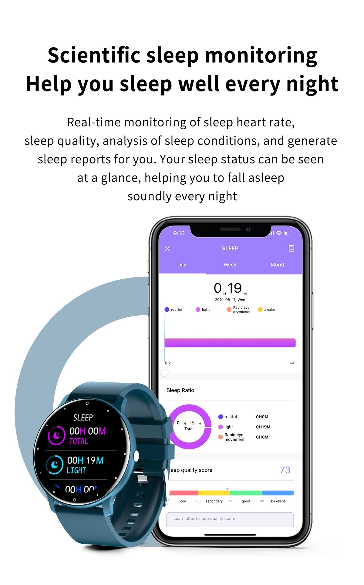Novo relógio inteligente 2023, esportivo, fitness, à prova d'água, com Bluetooth, monitor de frequência cardíaca e sono para Android e iOS