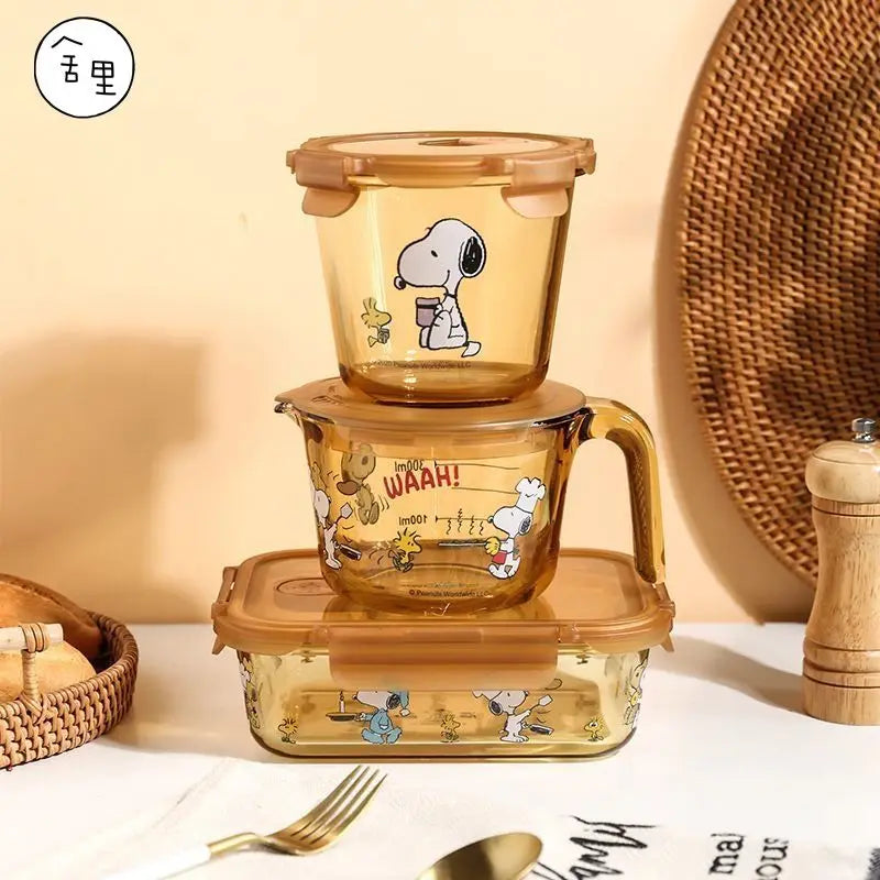Lancheira de aço inoxidável multicamadas Snoopy com vidro fumê, lancheira térmica portátil para alimentos, piquenique, escritório, crianças, trabalhadores, escola, Bento