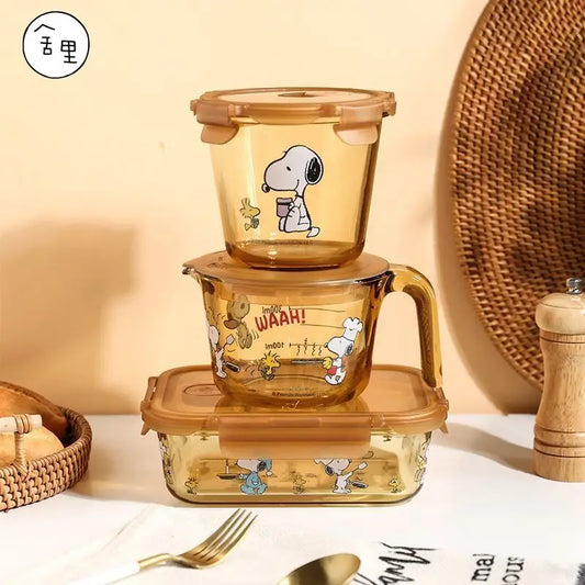 Lancheira de aço inoxidável multicamadas Snoopy com vidro fumê, lancheira térmica portátil para alimentos, piquenique, escritório, crianças, trabalhadores, escola, Bento