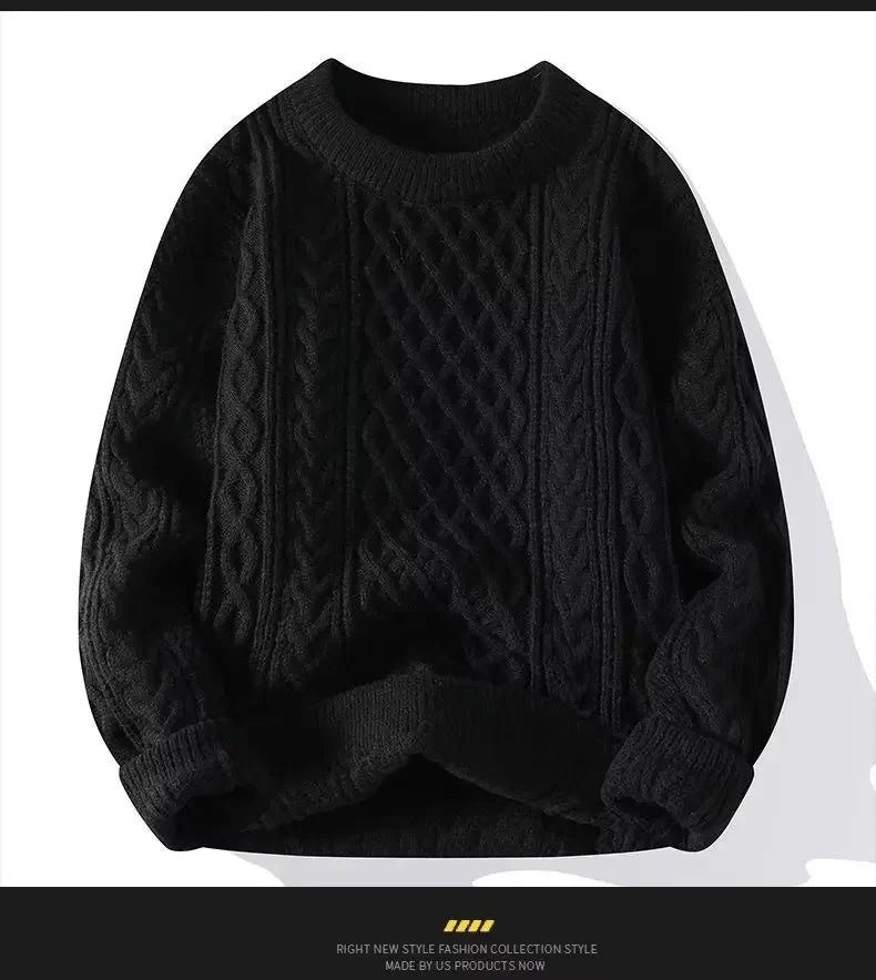 Suéter de malha da moda para homens, casual, gola redonda, quente, solto, pulôver, aconchegante, macio, flexível, moda outono inverno