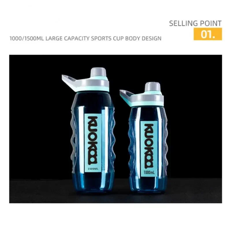 Copo de água à prova de vazamento de 1/1,5L, garrafa de água de plástico ecológico, garrafa esportiva, grande capacidade, garrafa de água de viagem flip