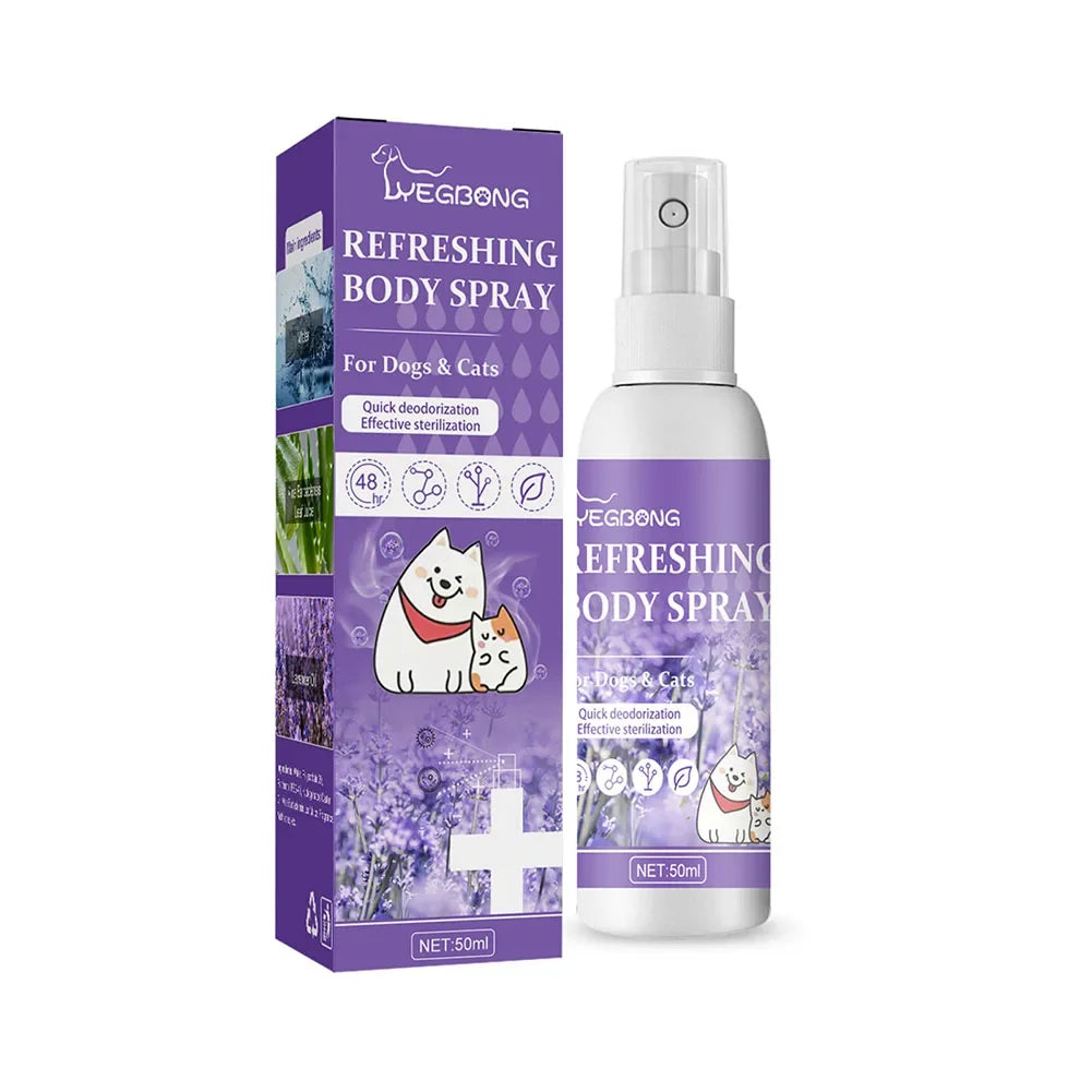 Spray desodorizante de óleo de lavanda para cães, spray desodorizante de longa duração para cães, filhotes, gatos, cães, para remover odores desagradáveis, refrescar o ar