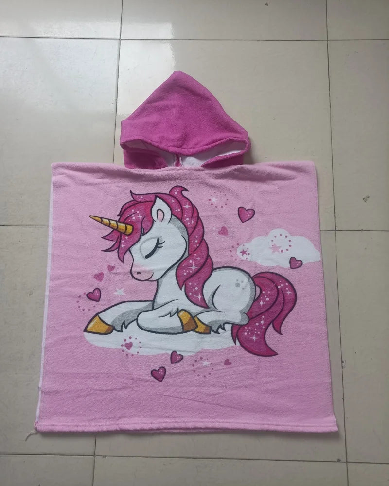 girl  Bathrobe Newborn Towel for Kids  Dress Up Kids Poncho Cape Kids Unicorn pattern Beach Towel Poncho Hooded Baby