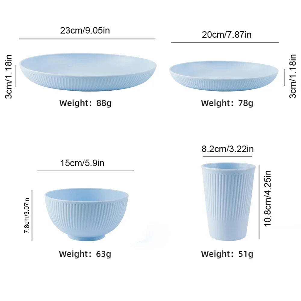 Prato redondo de 23 cm para salada, sobremesa, jantar, empilhável, inquebrável, reutilizável, 4 peças, canudo de trigo, próprio para micro-ondas, prato de frutas para jantar