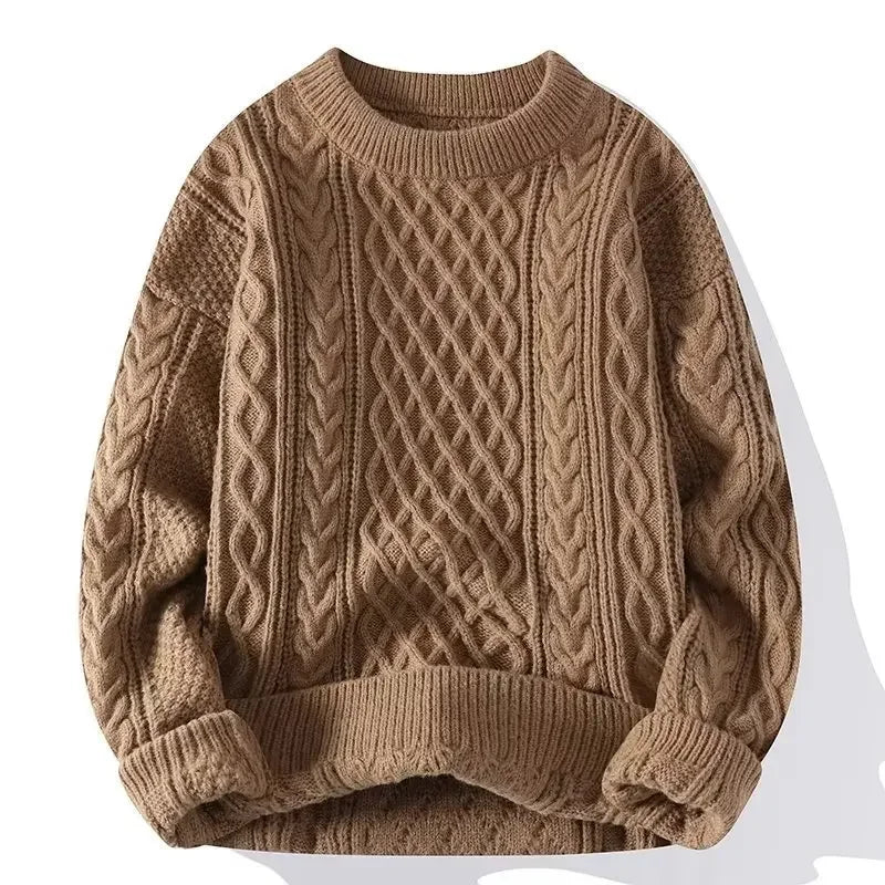 Suéter de malha da moda para homens, casual, gola redonda, quente, solto, pulôver, aconchegante, macio, flexível, moda outono inverno