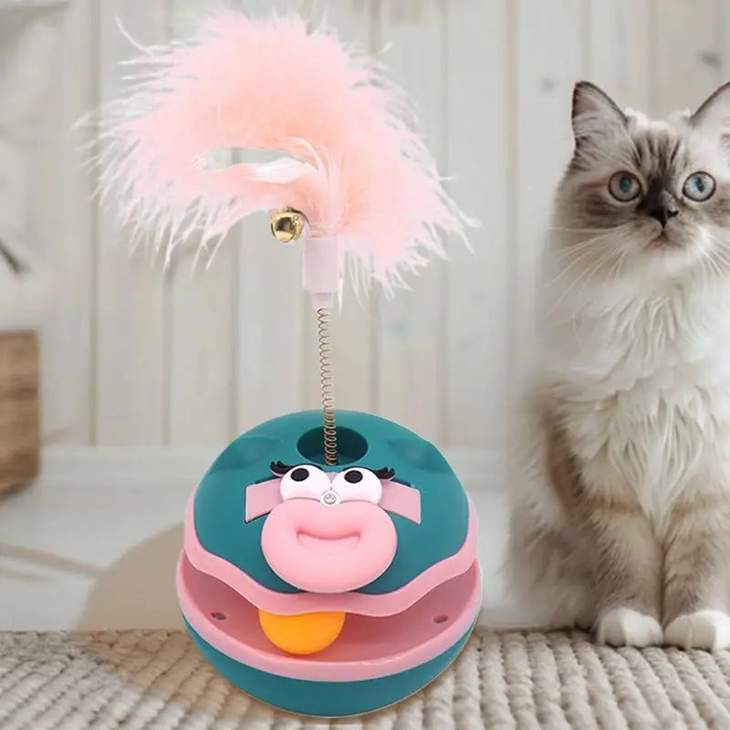 Brinquedos interativos para gatos, brinquedo interativo para gatos, bola giratória, acessórios para gatinhos com sino de penas, suprimentos para animais de estimação, jogos de enriquecimento para ambientes internos