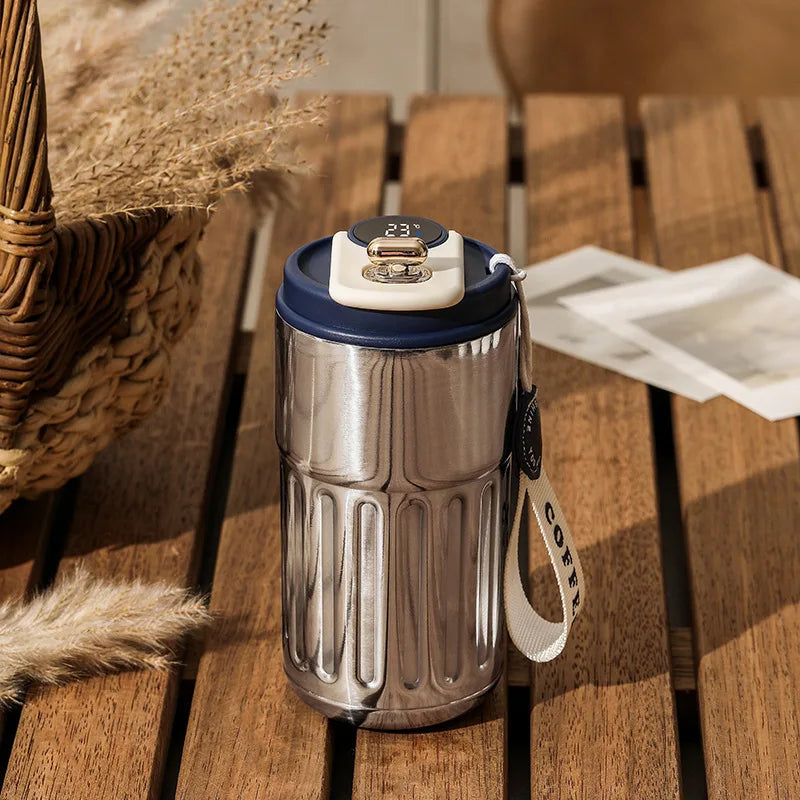 Caneca de café inteligente de 450 ml com visor de temperatura LED, garrafa térmica de aço inoxidável 316 para café, caneca portátil a vácuo para presente