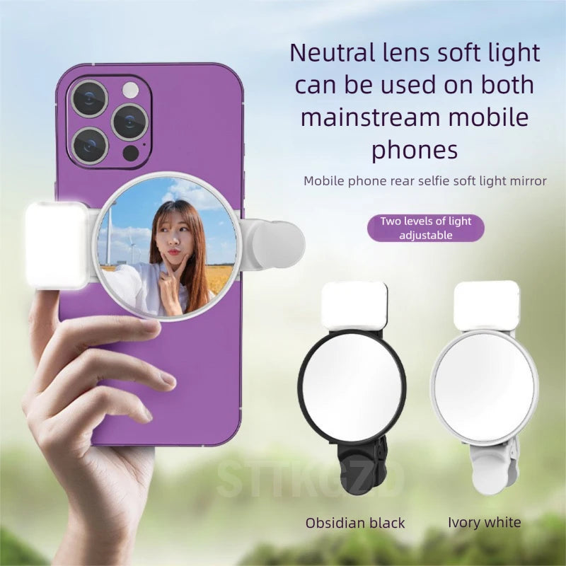 STTKGZD Selfie Refletor Espelho Kit de Luz de Preenchimento para Celular Portátil Espelho Móvel Clipe Bolsa de Armazenamento Câmera Traseira para Celular