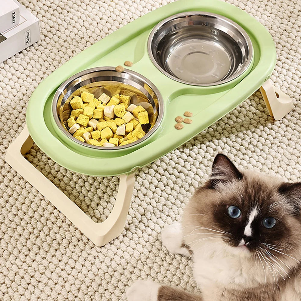 Tigela dupla para animais de estimação: design dobrável elevado para cães e gatos, antiderramamento, grande capacidade, tigela de comida para gatos e prato de alimentação para cães