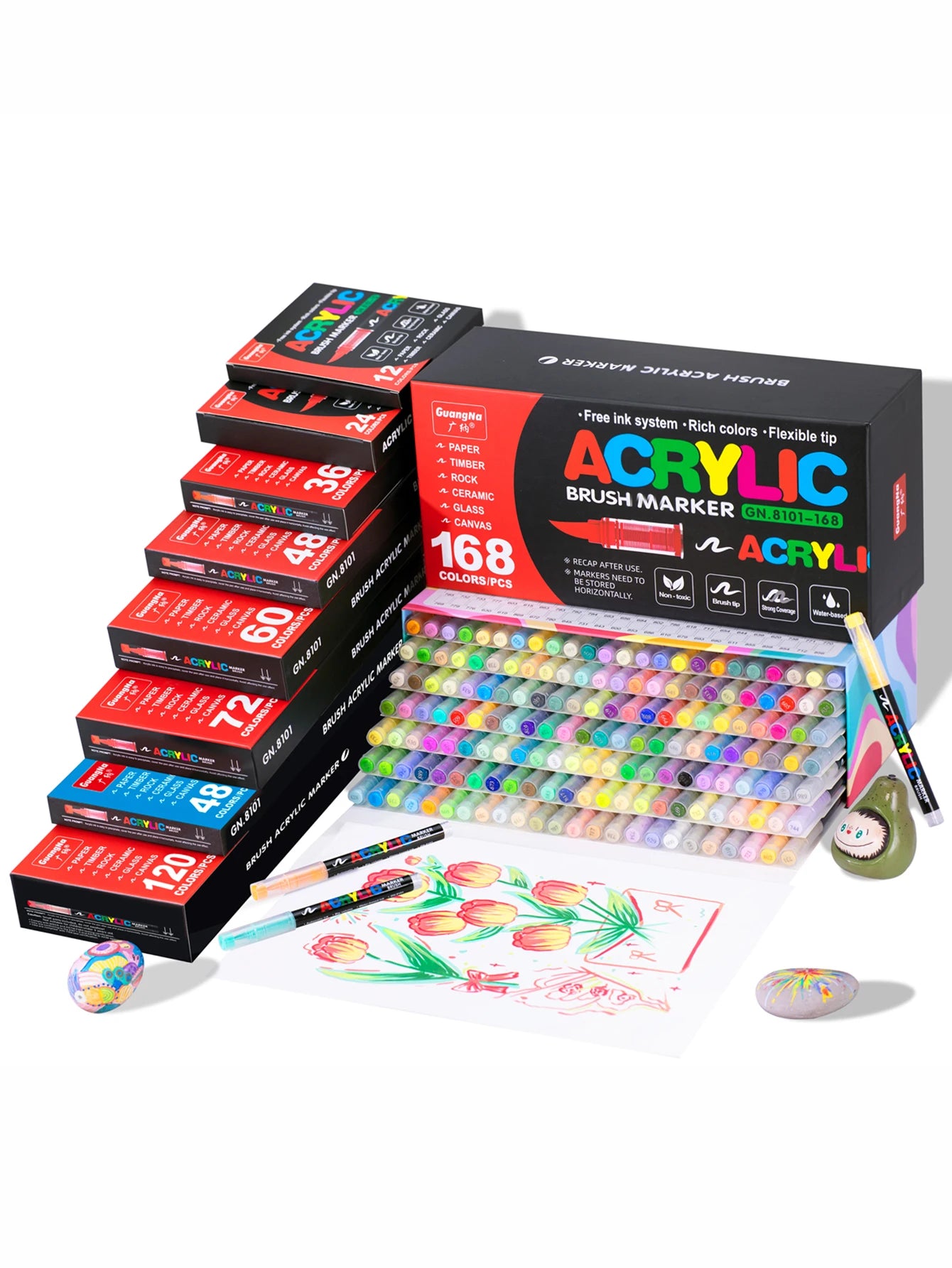 Conjunto de marcadores profissionais para artistas, 12-240 cores/caixa - Marcadores acrílicos líquidos de ponta macia para desenho em linha reta, pintura artística de grafite faça você mesmo