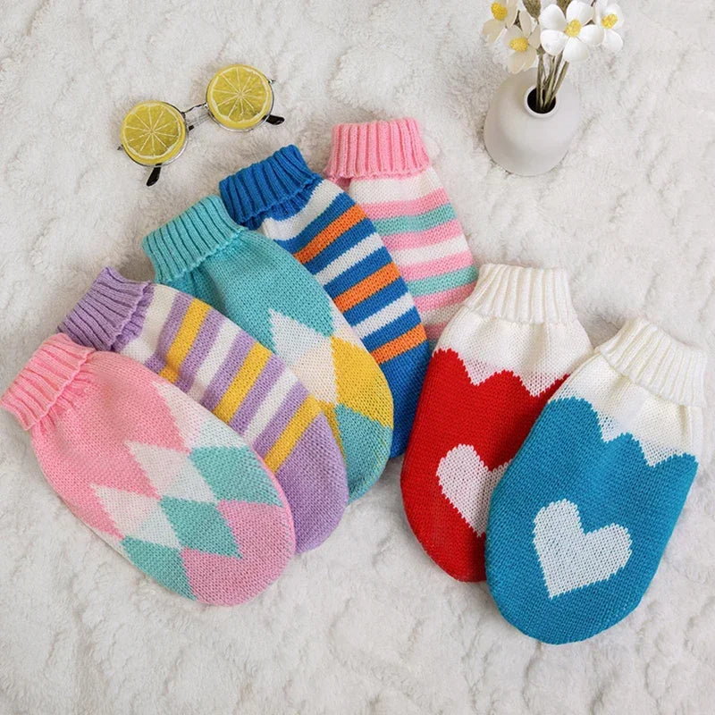 Suéter para filhotes e gatos, roupas quentes de inverno para animais de estimação para cães pequenos, colete para chihuahua, buldogue francês, suéter de malha, fantasia para gatinhos schnauzer