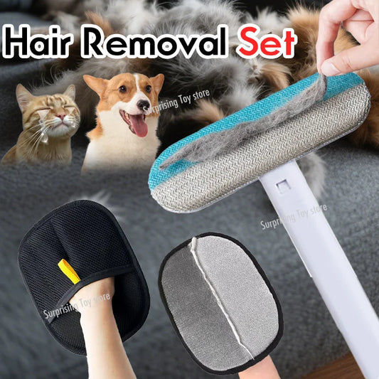Conjunto de ferramentas para remoção de pelos de animais de estimação, luvas reutilizáveis ​​para remoção de pelos estáticos, luvas de dupla face para remoção de pelos de cães e gatos para carpetes e sofás