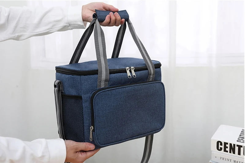 Lancheira grande isolada portátil de 15L, preta, à prova d'água, à prova de vazamentos, reforçada, portátil, para transporte em ombro, para piquenique ao ar livre