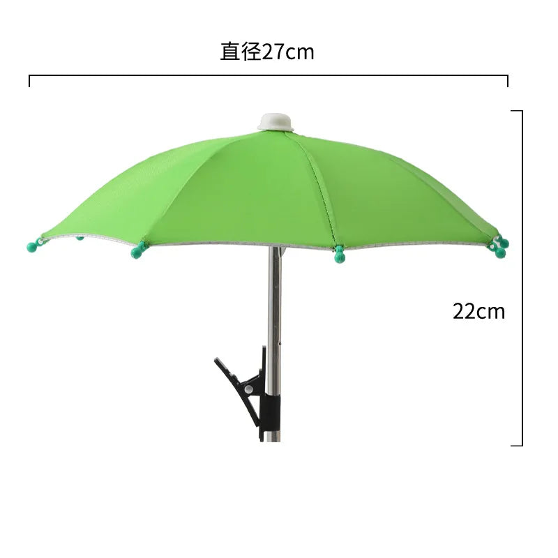 Suporte para celular de 27 cm, mini guarda-chuva criativo para ciclismo ao ar livre, protetor solar, acessório portátil para chuva ao ar livre