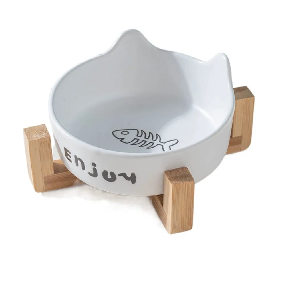 Tigela de cerâmica para animais de estimação, tigela fofa simples/dupla, bacia de alimentação para cães, grande capacidade com suporte, alimentador para animais de estimação, proteção para o pescoço