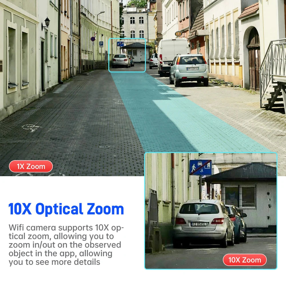 Câmera de segurança externa 10K WiFi6 com três telas, 20MP CCTV, câmera IP externa com zoom de 10X, 8K e 15MP, câmera de vigilância por vídeo