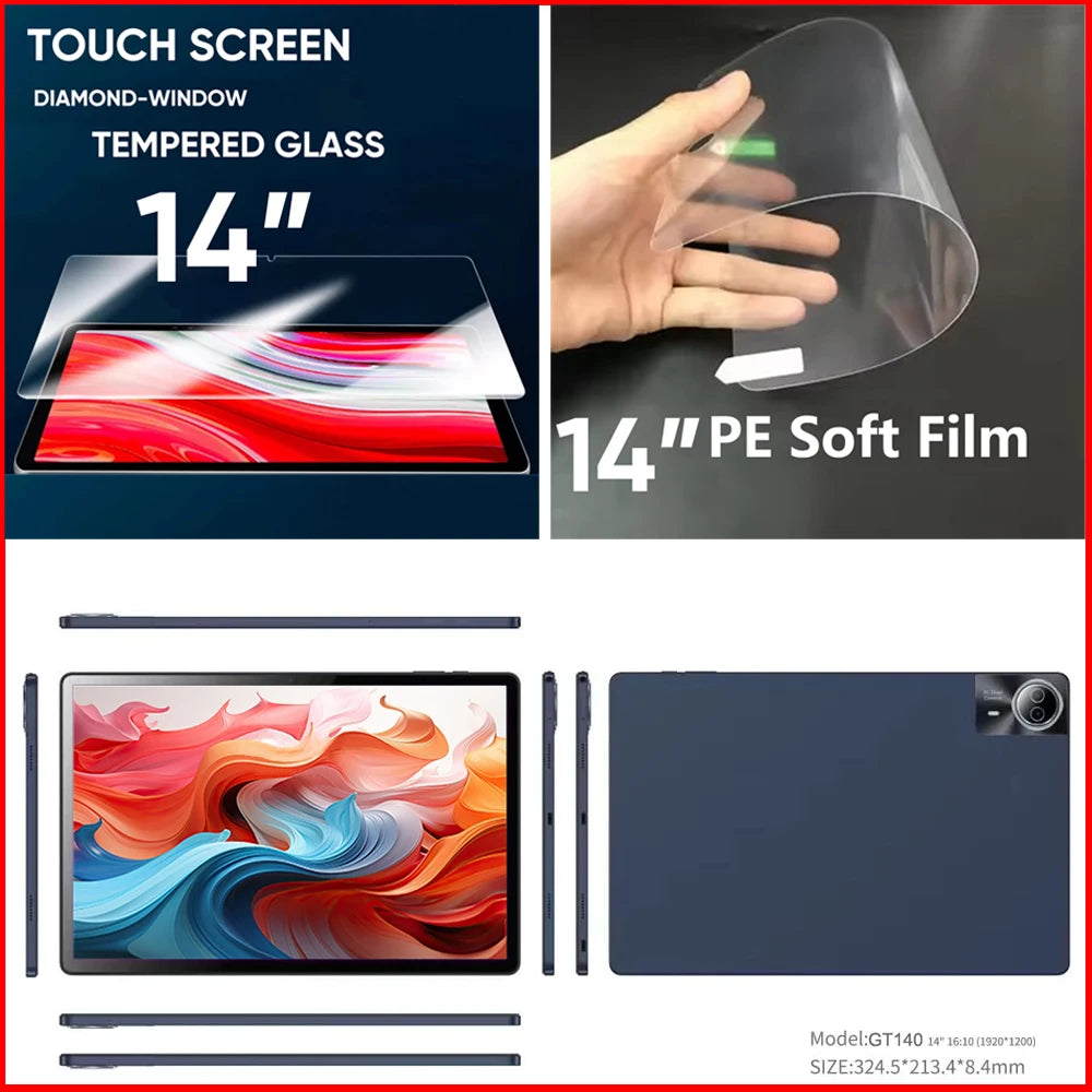 Tablet Android 14 de 14 polegadas com firmware global, tela FHD 2K, 16 GB e 512 GB, novo firmware global de 2025, compatível com Android 14, 5G e Wi-Fi, com suporte para GPS e laptop