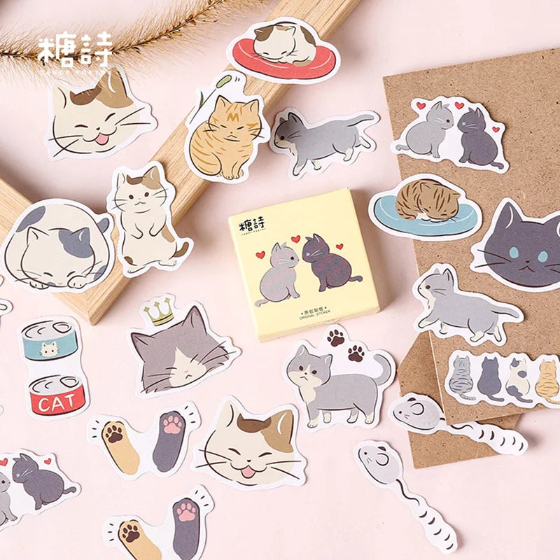 45 unidades/caixa Meus Gatos Travessos Kawaii Mini Adesivos de Papel Diário DIY Álbum de Scrapbooking Decoração Material Escolar Adesivos de Papelaria