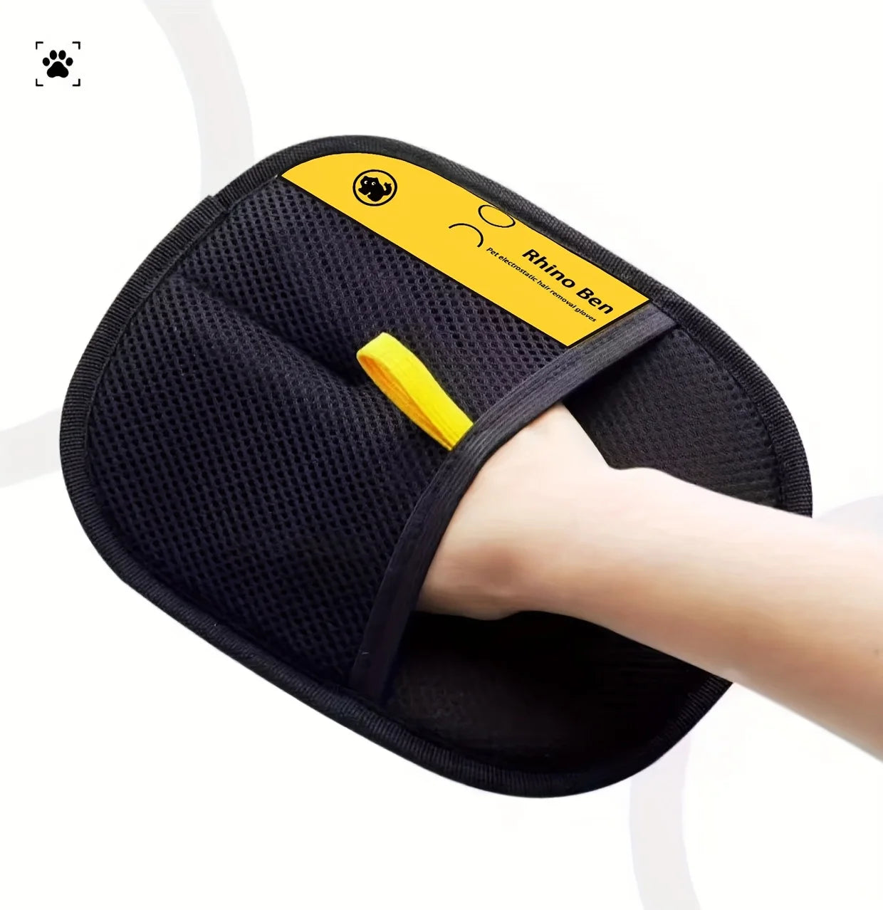 Luvas grandes para remoção de pelos estáticos de animais de estimação - Luvas pretas de polipropileno para tosa de gatos com detalhes em amarelo