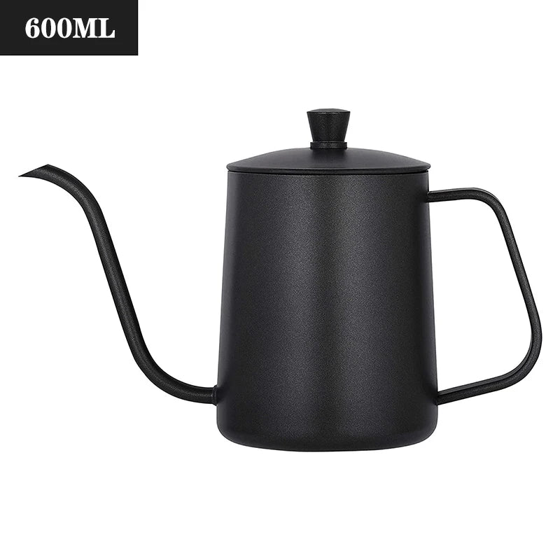 Chaleira de gotejamento de 350ml e 600ml, bule de café e chá, revestimento antiaderente, aço inoxidável de qualidade alimentar, chaleira de gotejamento com pescoço de cisne, boca fina