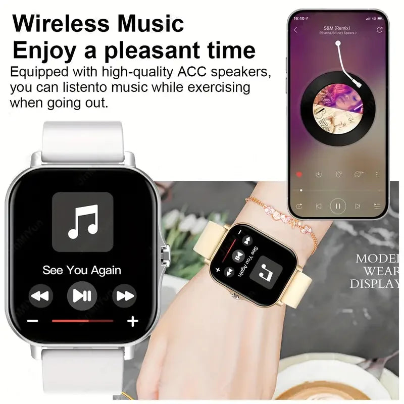 Relógio inteligente XiQeer para mulheres e homens, relógio de pulso com Bluetooth, reprodutor de chamadas, música, fitness, esportivo, pulseira, monitor de sono, relógios digitais