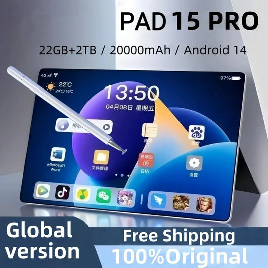 Tablet Pad 15 Pro Original 2025 Android 14 Snapdragon 888 11 polegadas HD 16 GB + 1 TB 20000 mAh 5G Dual SIM Bluetooth WiFi GPS