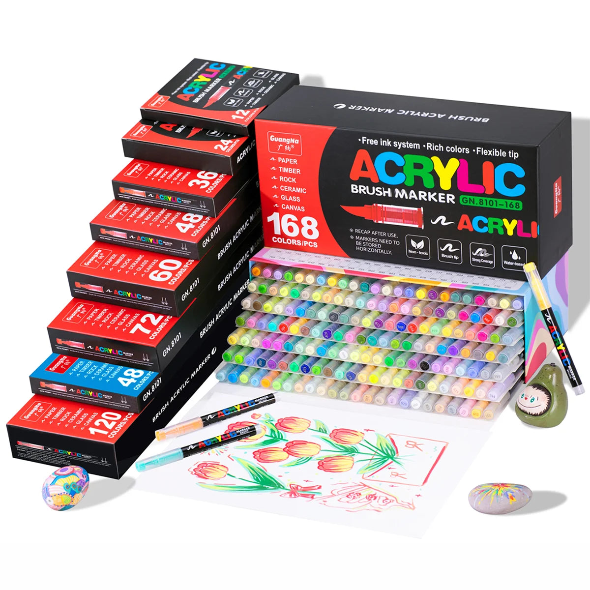 Conjunto de marcadores profissionais para artistas, 12-240 cores/caixa - Marcadores acrílicos líquidos de ponta macia para desenho em linha reta, pintura artística de grafite faça você mesmo