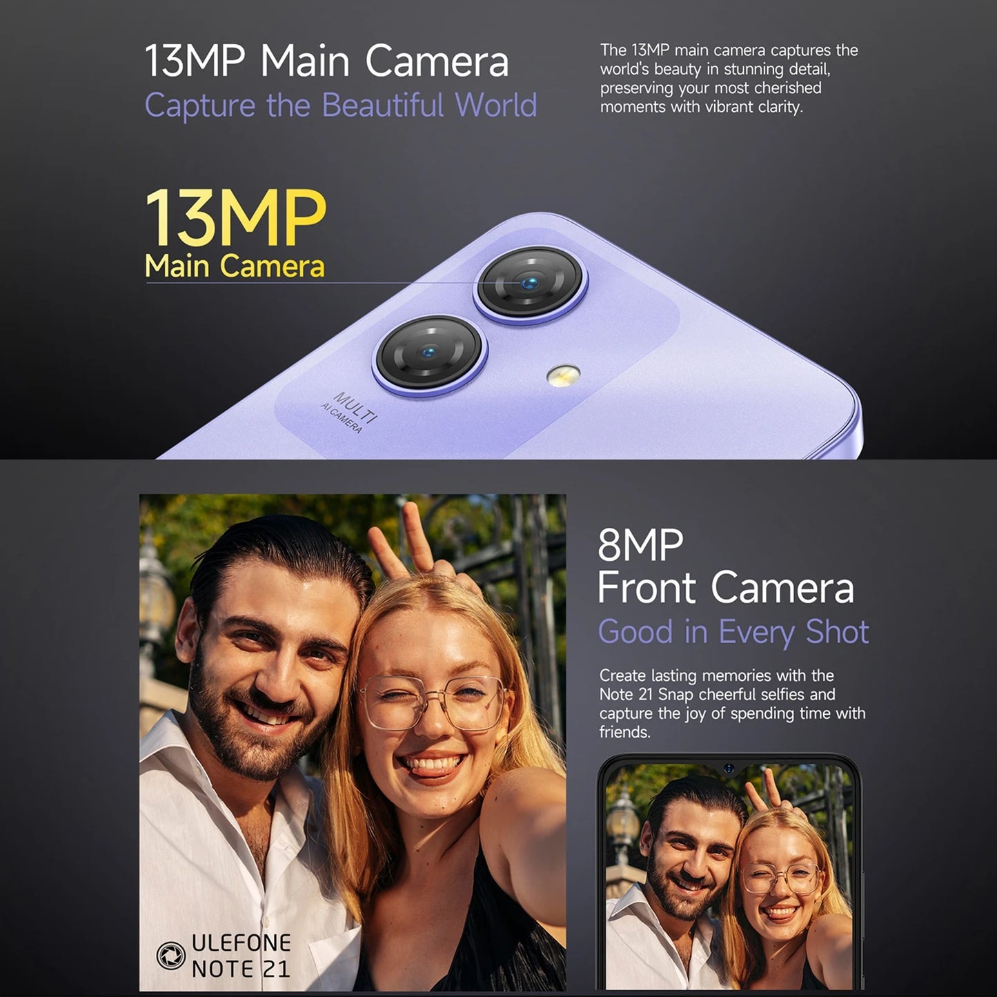 Smartphone Ulefone Note 21 6,56" 90Hz 5000mAh Bateria 4GB+128GB Unisoc T606 Câmera 13MP 4G Android 14 Celular