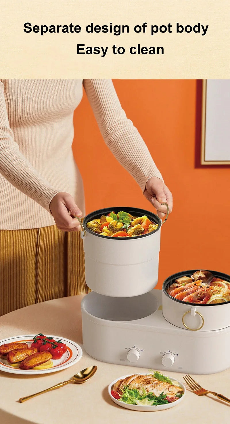 Panela elétrica doméstica de dupla capacidade de 1,8 L, panela elétrica Yuanyang multifuncional, frigideira elétrica antiaderente 220 V