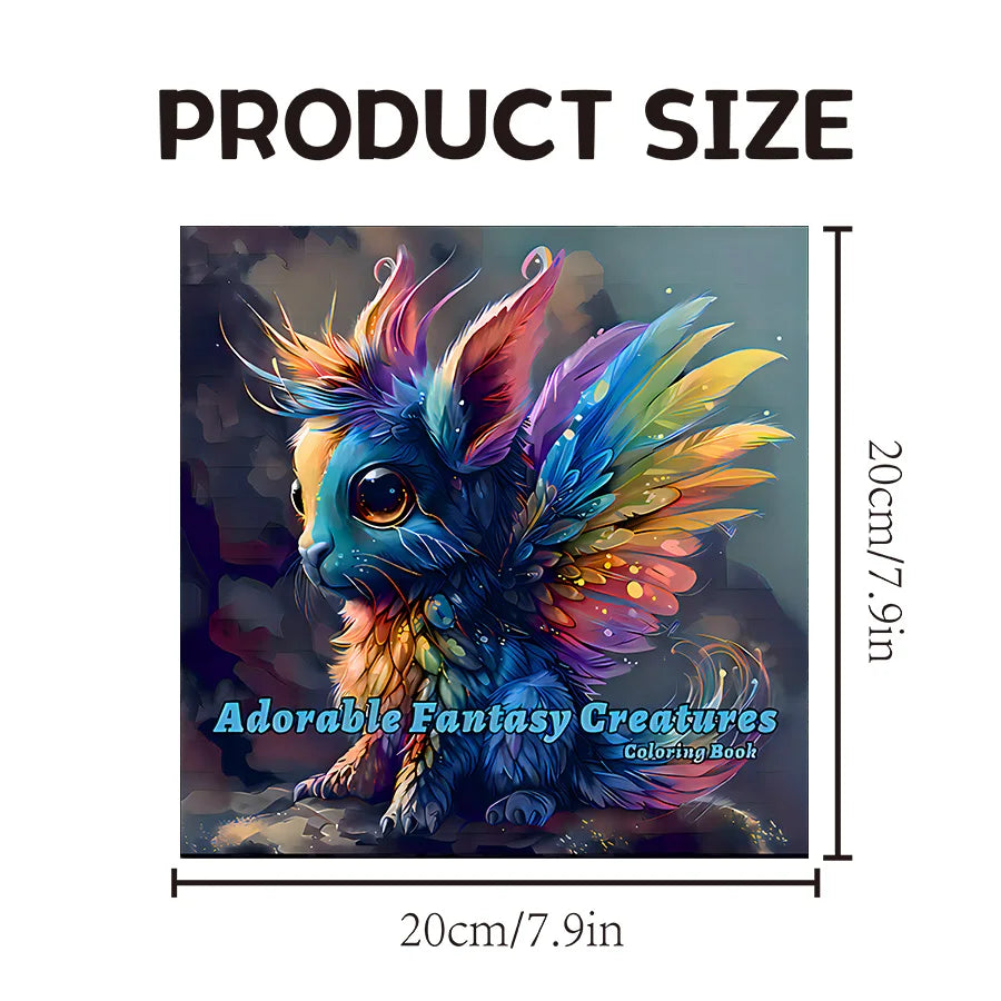 Livro de colorir de 20 páginas de criaturas fantásticas adoráveis ​​para adultos e adolescentes com desenhos animados de criaturas fofas, grafite, pintura e desenho