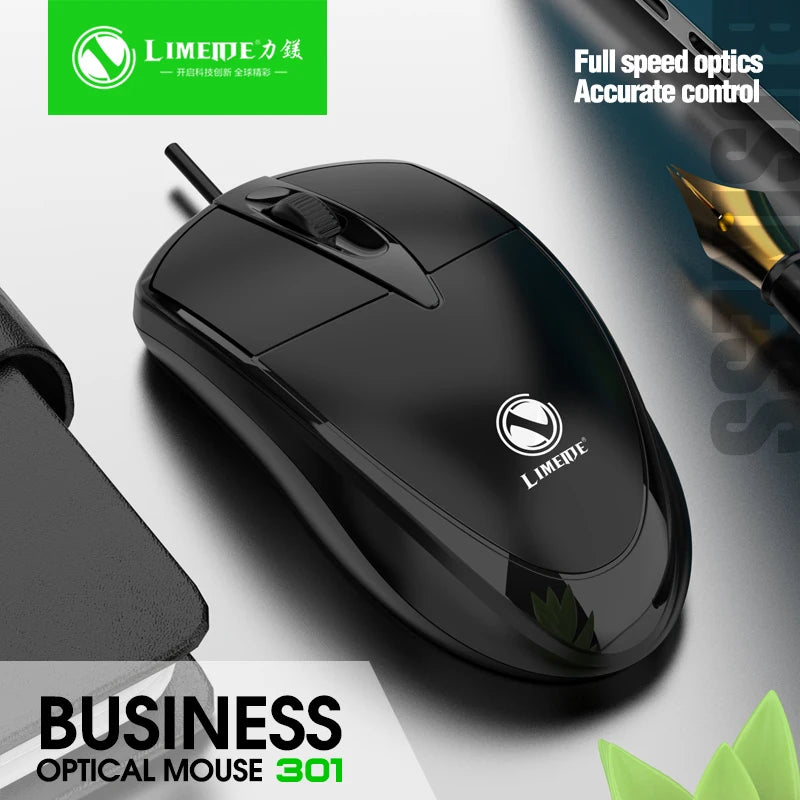 301 Mouse com fio para jogos de escritório, computador desktop, laptop, mouse comercial, mouse óptico USB