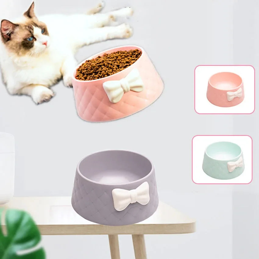 Tigelas de comida para cães de estimação, tigela de alimentação para filhotes com laço adorável, tigela de alimentação para gatos com laço para água, tigelas de alimentação para animais de estimação com laço doce princesa