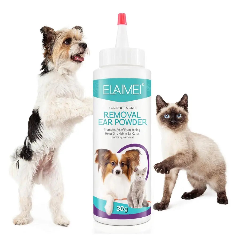 Pó para orelhas de cachorro 30g, pó para lavagem de orelhas, limpador seguro para cães, para orelhas saudáveis, remoção de odores, acessórios para animais de estimação, limpador de orelhas para coelhos e gatos