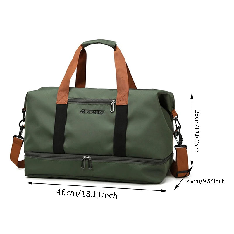 Bolsa de viagem masculina e feminina de grande capacidade para bagagem de mão, separação seco-molhado, bolsa esportiva de fitness, pacote de viagem de curta distância