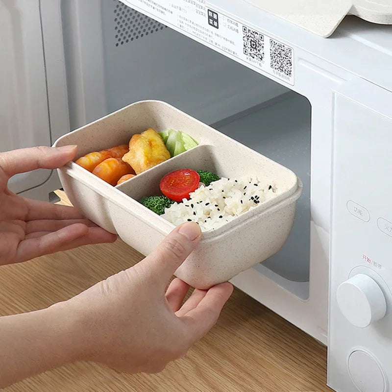 1 peça de lancheira de palha de trigo saudável sem BPA, lancheira bento para micro-ondas, louças, recipiente para armazenamento de alimentos, lancheira para crianças