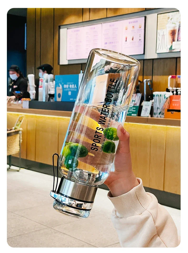 Garrafa de vidro grande de 2L para água, copo transparente para suco de leite, copo portátil à prova de vazamento para bebidas, chá, garrafa de vidro de 2L