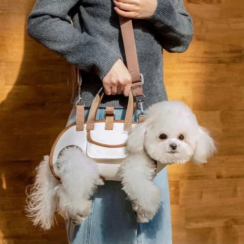 Mochila para transporte de cães pequenos com fixação de guia, peitoral respirável para animais de estimação para gatos e cachorros, viagens ao ar livre com as mãos livres