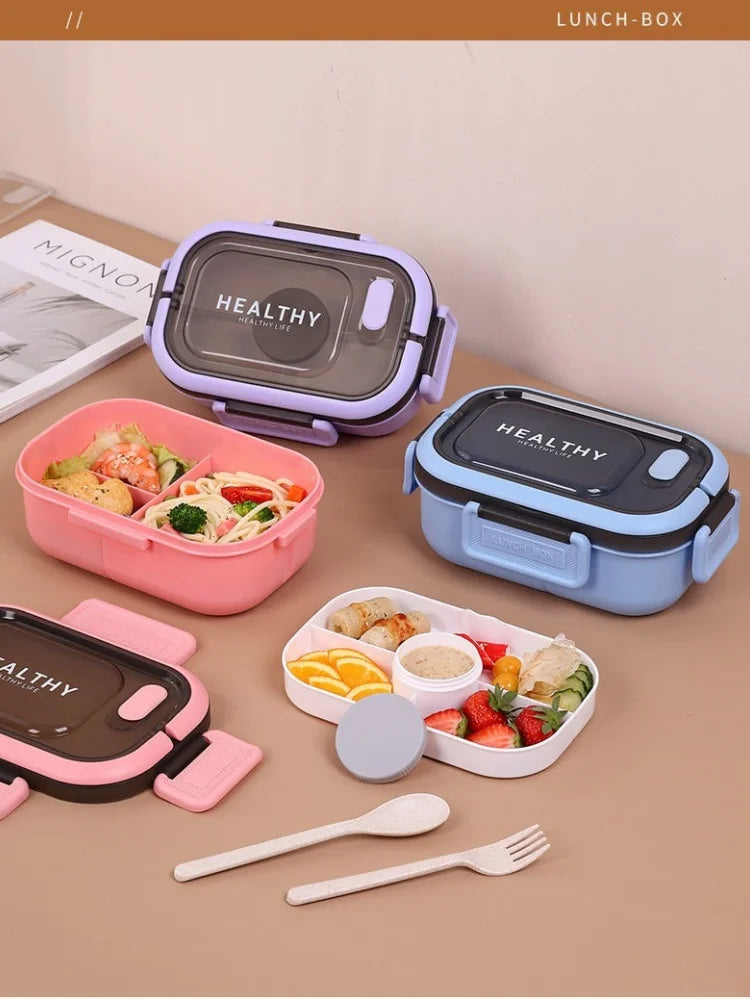 Lancheira de camada dupla 1200ml, compartimento portátil, caixa de alimentos para frutas, salada, micro-ondas, garfo e colher, caixa de piquenique para alimentos frescos