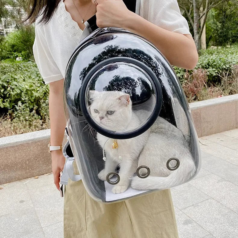 Mochila para transporte de animais de estimação, portátil, transparente, cápsula espacial, mochila para animais de estimação, bolsa de transporte para gatos, respirável, mochila para animais de estimação